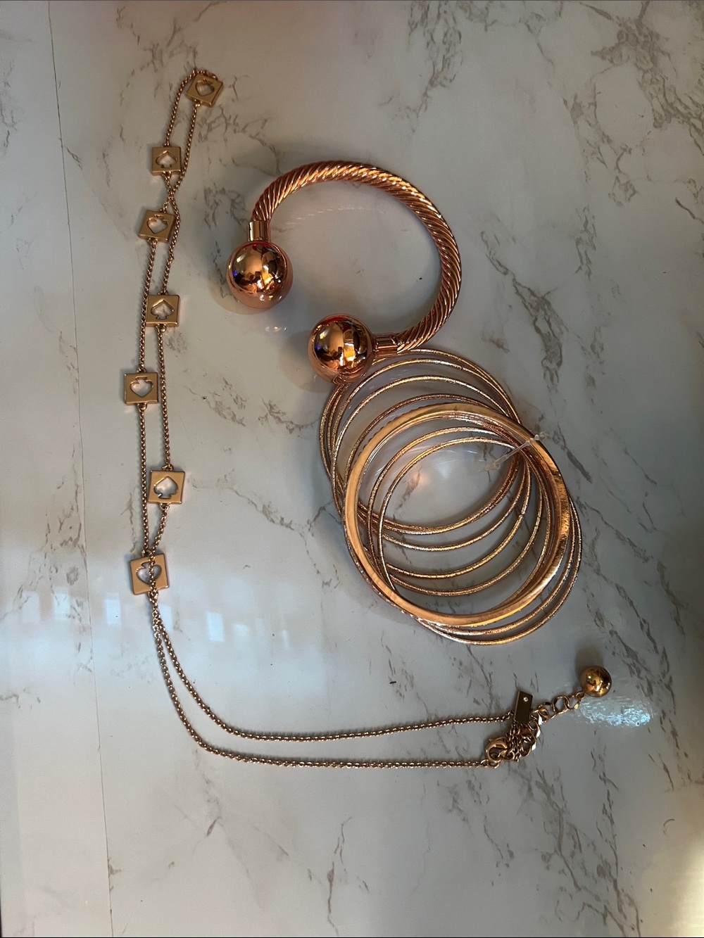 Rose Gold-Tone Women's Bracelet Set - Elegant Stackable Bangles & Statement Cuff